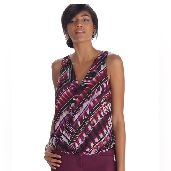 White House Black Market Crossover Geo Print Sleeveless Blouse Top, Size Small - Picture 3 of 14